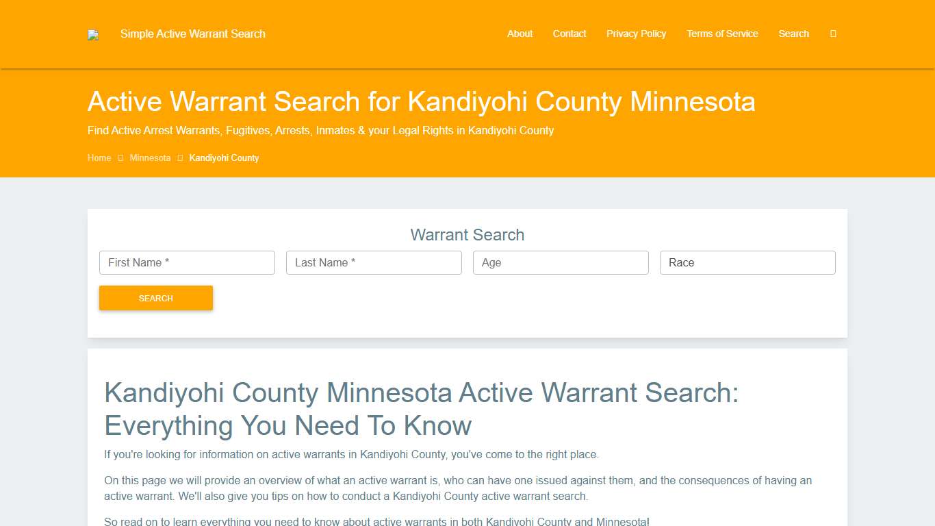 Active Warrant Search in Kandiyohi County Minnesota - Outstanding Warrants